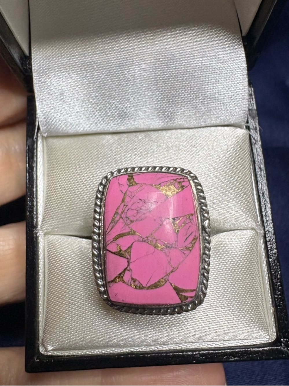 Ring Pink Cherry Turquoise Sterling Silver Statement Bold